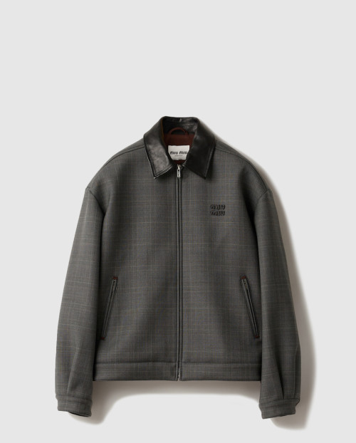 [MIUMIU-미우미우]프린스 오브 웨일즈 체크 및 본디드 저지 블루종 재킷 ML1325