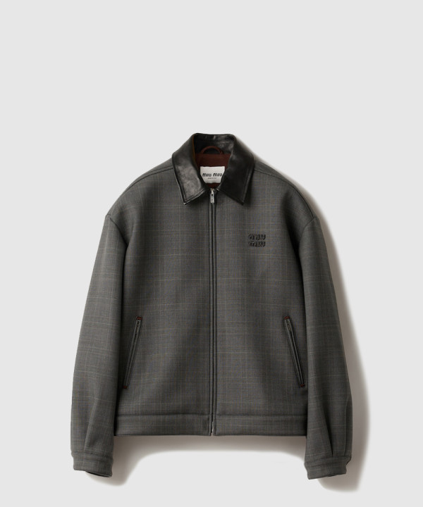 [MIUMIU-미우미우]프린스 오브 웨일즈 체크 및 본디드 저지 블루종 재킷 ML1325
