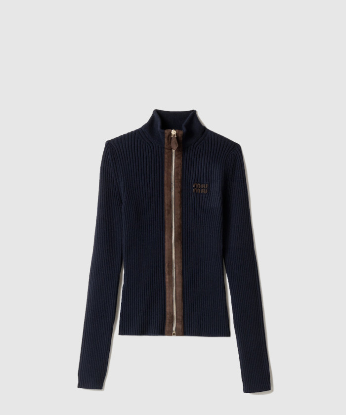 레플리카|이미테이션 miumiu-미우미우캐시미어-및-가죽-지퍼-가디건-mmf992