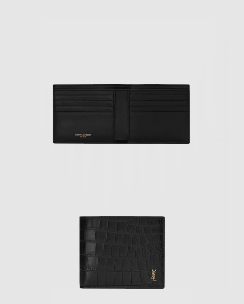 [SAINT LAURENT-생로랑]크로커다일 엠보스드 매트 가죽 소재의 미니 CASSANDRE 이스트웨스트 지갑 607727