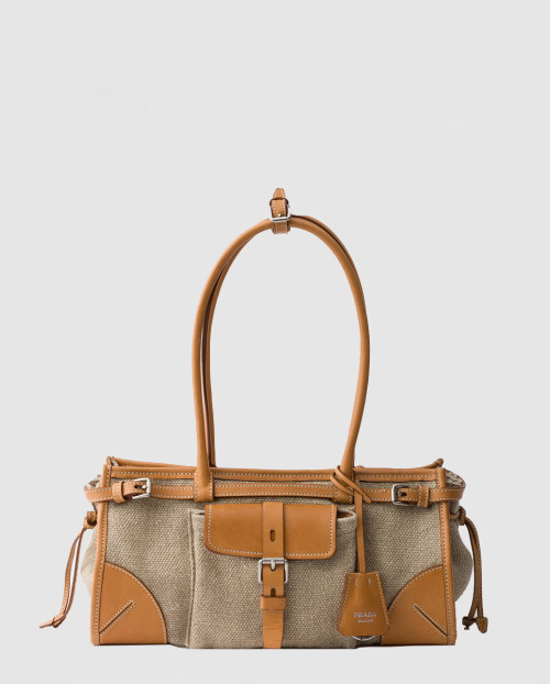 [PRADA-프라다]보니 미디엄 사이즈 린넨과 가죽 패치 클러치 1BA426
