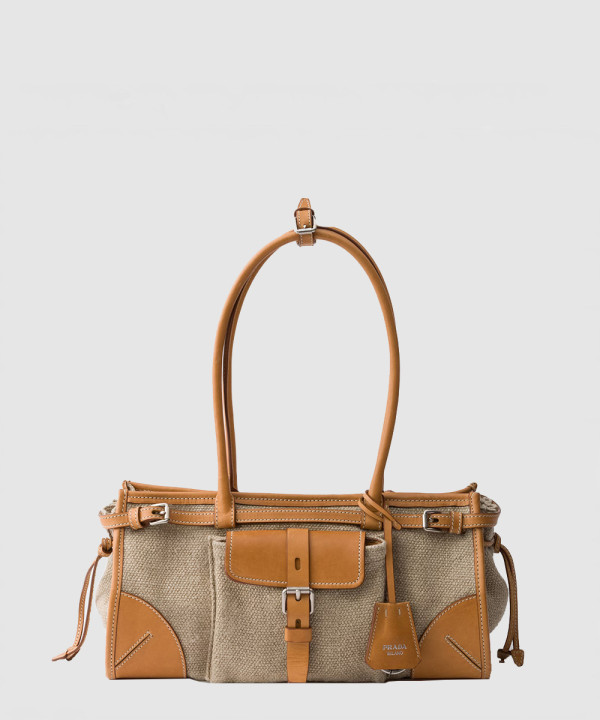 [PRADA-프라다]보니 미디엄 사이즈 린넨과 가죽 패치 클러치 1BA426